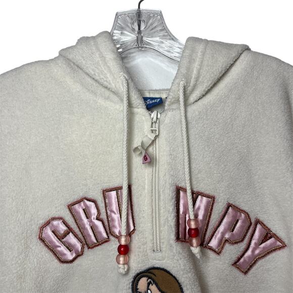 Disney Grumpy Sherpa Fleece Hoodie Sweatshirt Sz XL White Pink Beads Snow White - Picture 3 of 10